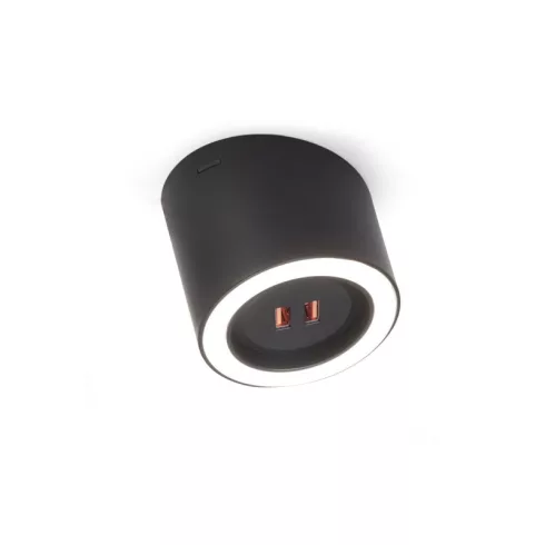LED VILÁGÍTÁS UNIKA 4.5W 2700-4000K 24V DC D=75mm DUPLA USB PORTTAL (MAX. 24.5W) FEKETE 10015610030