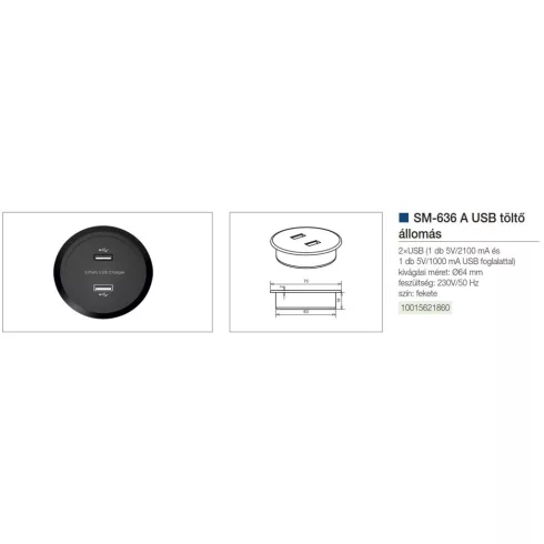 VILÁGÍTÁSTECHNIKAI KIEGÉSZÍTŐ SM-636A USB TÖLTŐÁLLOMÁS FEKETE 10015621860