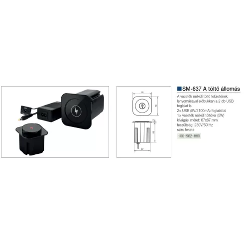 VILÁGÍTÁSTECHNIKAI KIEGÉSZÍTŐ SM-637A 2xUSB/VEZETÉK NÉLKÜLI TÖLTŐÁLLOMÁS FEKETE 10015621880