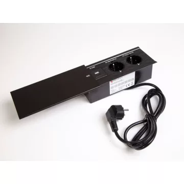   IRODABÚTOR TARTOZÉKOK KONNEKTOR ELOSZTÓ MODULBOX III - 2x230V + 1xUSB (5V/2A) MATT FEKETE 10015622170