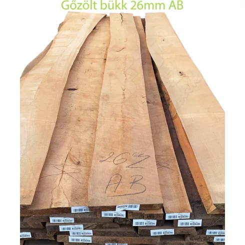 Gőzölt bükk fűrészáru 26mm AB (I-II.) szárított