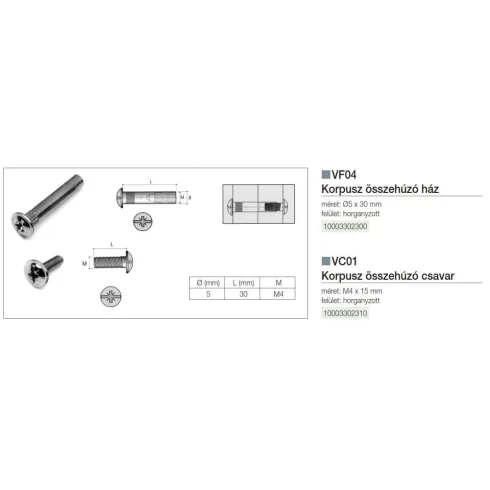 Korpuszösszeh csav M4x15mm,horg. VC01 10003302310