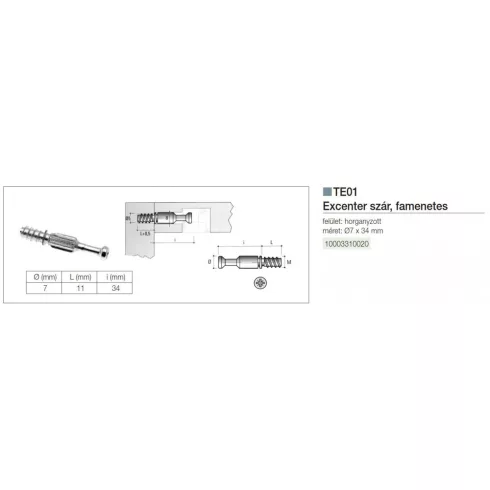 Excenter szár,famenet,42mm,horg. 10003310027