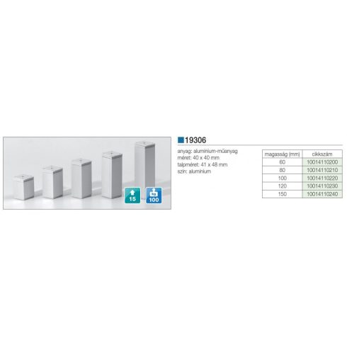 Szekrényláb 19306,40x40x100mm,alu 10014110220