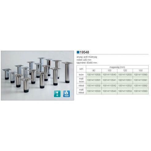 Szekrényláb 19548,d=30x100mm,matt króm 10014110541
