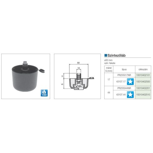 Szint.láb 50x17mm fekete 43107 10010402500