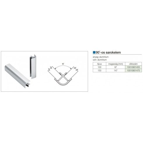 Lábazatsarok 90°,H:100mm,alum. 10010901455