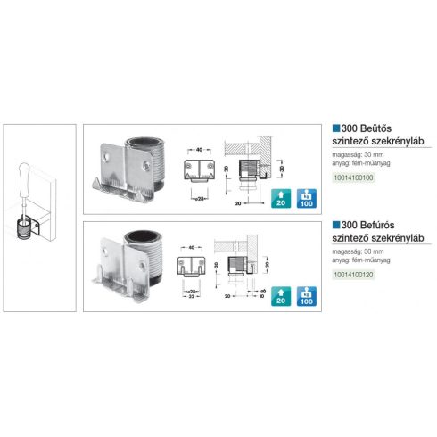 FÉM SZINTEZŐ LÁB 300-AS BEFÚRÓS 30 mm HORGANYZOTT 10014100120