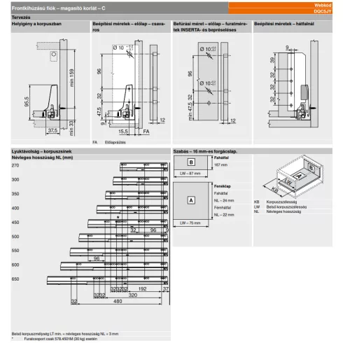 BLUM TB Antaro Blumotion C fehér 30 kg 270x83,6mm min.beépítési méret 192mm