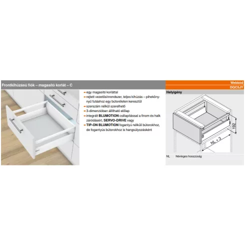 BLUM TB Antaro Blumotion C szürke 65 kg 650x83,6mm min.beépítési méret 192mm