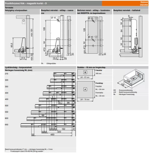 BLUM TB Antaro Blumotion D fehér 30 kg 550x83,6mm min.beépítési méret 224mm