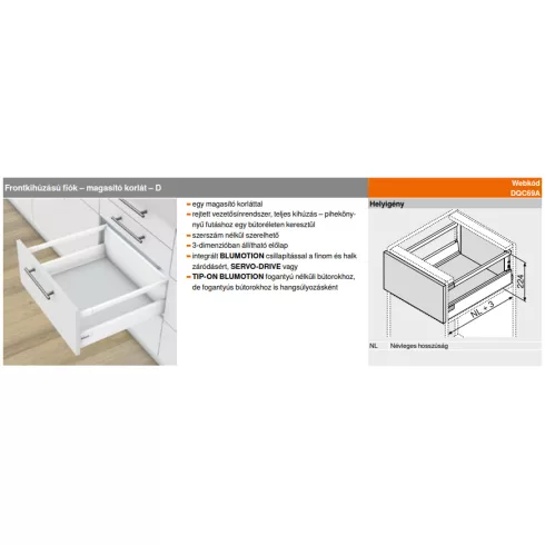 BLUM TB Antaro Blumotion D szürke 30 kg 270x83,6mm min.beépítési méret 224mm