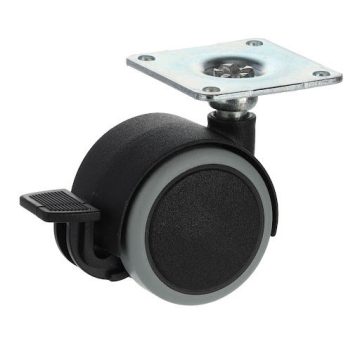   Riex GF30 bútorgörgő D40, talp 42x42x1,5 mm, puha futófelülettel, fékezhető, fekete