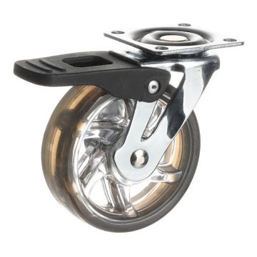   Riex GC70 bútorgörgő D75, talp 50x50 mm, puha futófelülettel, fékezhető, átlátszó barna