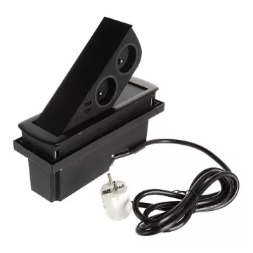   SFL Cizo, elektromos csatlakozó French (2×), USB A 2 A (2×), 2 m vezeték, matt fekete