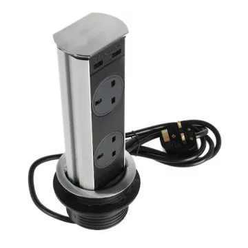   SFL Brick, elektromos csatlakozó UK (3×) USB A 2 A (2×), 2 m vezeték, rozsdamentes acél