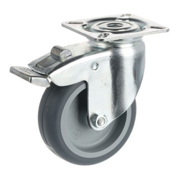   Tente 2477 Agila bútorgörgő, D75, talp 60x60 mm, puha futófelület, fékezhető, fém/szürke