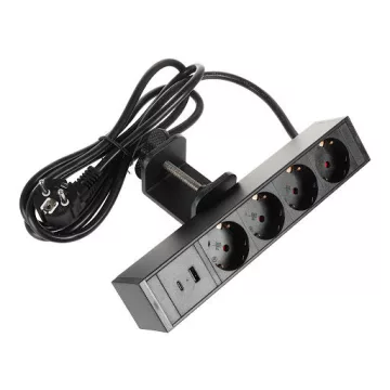   Riex ED12 elektromos csatlakozó Schuko (4×), USB A + USB C gyors töltő, 2 m vezeték, fekete