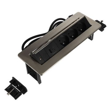   Riex ED15 elektromos csatlakozó French (3×), USB A + USB C gyorstöltő, 2 m vezeték, rozsdam. acél