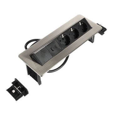   Riex ED15 elektromos csatlakozó Schuko (3×), USB A + USB C gyorstöltő, 2 m vezeték, rozsdam. acél