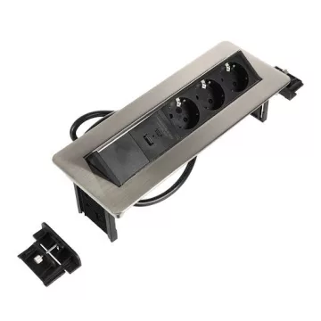   Riex ED15 elektromos csatlakozó Schuko (3×), USB A + USB C gyorstöltő, 2 m vezeték, rozsdam. acél