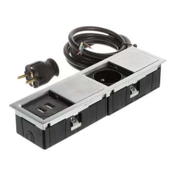   ASA Plastici Versahit Mono Combi dugalj French (1×), USB A (2×), IP54, 2 m vezeték, rm. acél