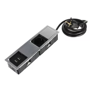   ASA Plastici Versahit Mono Combi dugalj Schuko (1×), USB A (2×), IP54, 2 m vezeték, rm. acél
