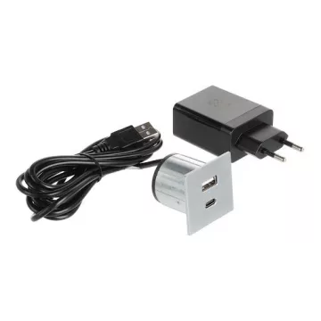   ASA Plastici Versapick töltőpont - négyzet USB A + USB C, fém ház, inox fekete