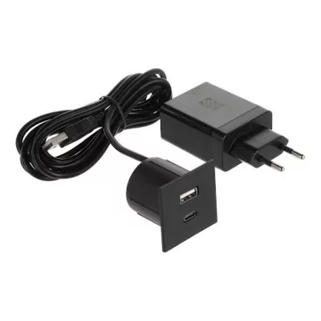   ASA Plastici Versapick töltőpont - négyzet USB A + USB C, fém ház, matt fekete