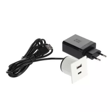   ASA Plastici Versapick töltőpont - négyzet USB A + USB C, fém ház, matt fehér