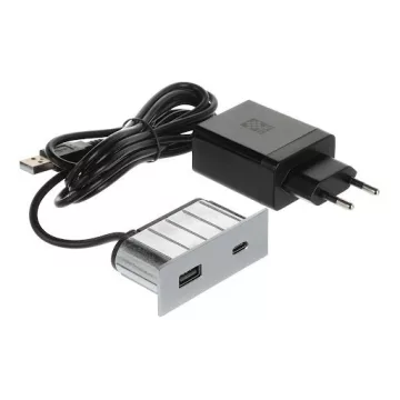   ASA Plastici Versapick töltőpont - téglalap USB A + USB C, fém ház, matt fehér