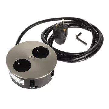   Bachmann Twist dugalj Schuko (2×), 2 m vezeték, rozsdamentes acél