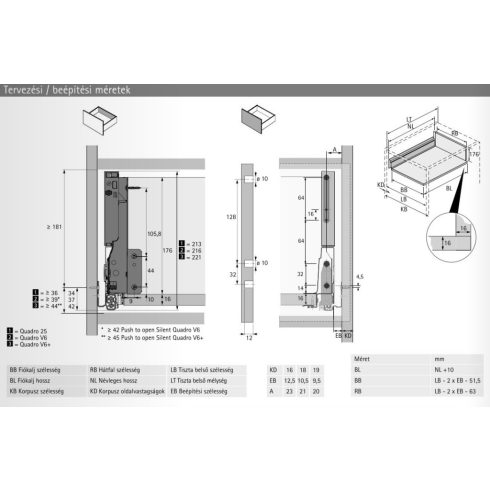 Hettich InnoTech Atira 30kg, fehér DesignSide 520x176mm (min.beépítési korpusz mélység 550mm)