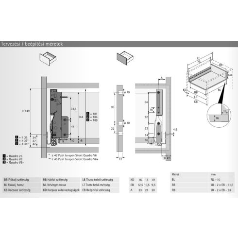 Hettich InnoTech Atira Push to open Silent 30kg, antracit DesignSide 350x144mm (min.beépítési korpusz mélység 380mm)