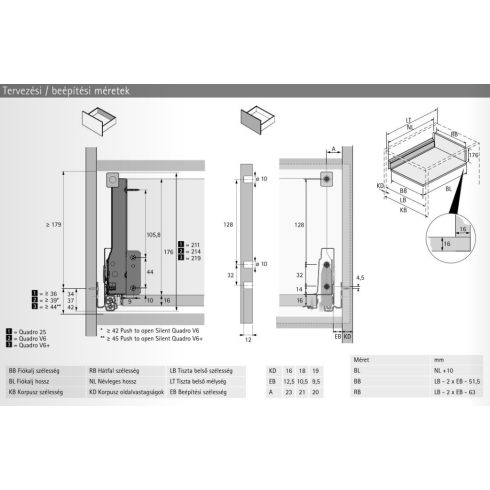 Hettich InnoTech Atira Push to open Silent 30kg, ezüst korláttal 350x176mm (min.beépítési korpusz mélység 380mm)