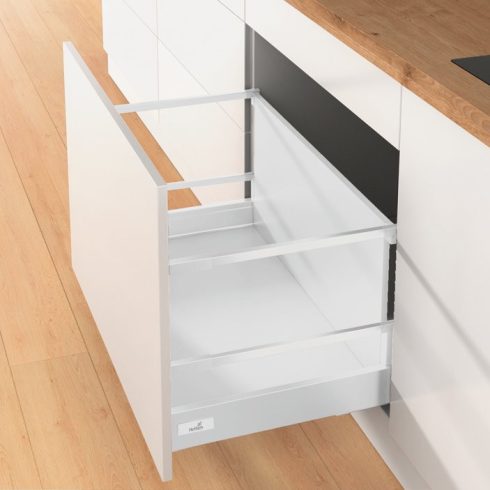 Hettich InnoTech Atira Push to open Silent 50kg, fehér korláttal, személyre szabott hátlap magasság 620x144mm (min.beépítési korpusz mélység 650mm)