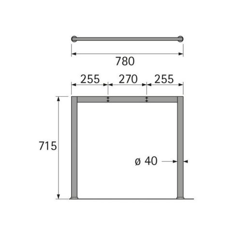 2-lábú keret, kerek, 715 mm