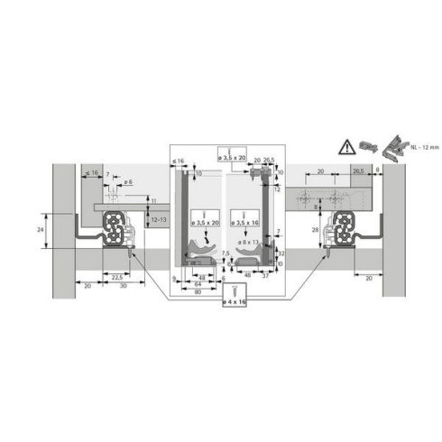Quadro V6 BM Silent Systemmel, EB 20 (fiók oldalprofil vastagság ≤ 16mm), 500 mm, bal és jobb