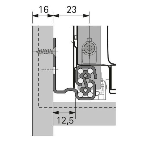 Quadro V6 Silent System, 350 mm, EB 12,5 (szekrénytest oldallap vastagság 16 mm), terhelhetőség 30 kg, bal