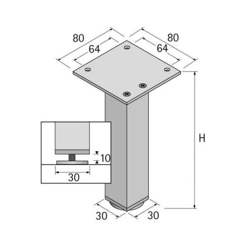 Bútorállvány Lano SQ 30, 150 mm ezüst eloxált