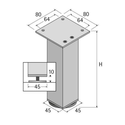 Bútorállvány Lano SQ 46, 120 mm ezüst eloxált