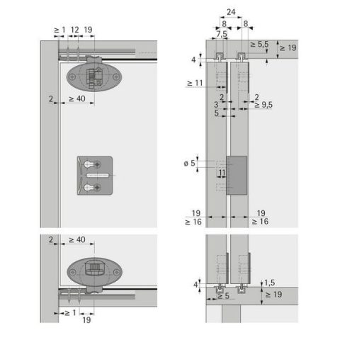 Silent System a közézáródó ajtókra való csavarozáshoz, SlideLine 55 Plus, bal