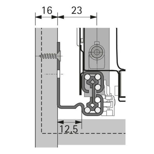Quadro V6+ Push to open, 300 mm, EB 12,5 (szekrénytest oldallap vastagság 16 mm), terhelhetőség 40 kg, bal