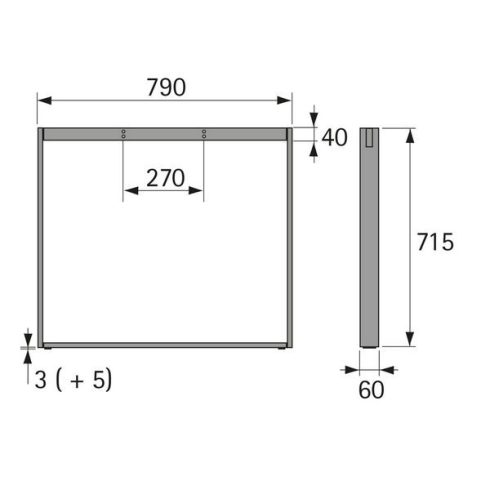 2 lábas keret, szögletes, 715 mm