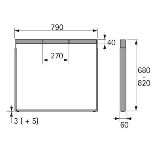 2 lábas keret, szögletes, 680-820 mm