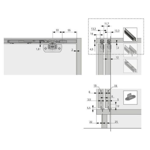 Sínprofil forgózárral SysLine S, 2000 mm