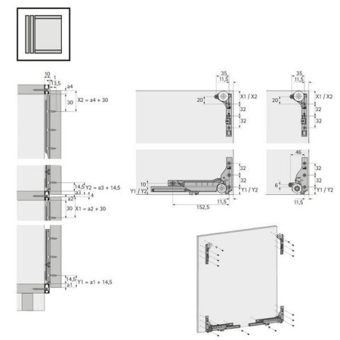 SlideLine M Silent Systemmel ellátott ajtókhoz való szerelvénykészlet (csillapított zárás, csillapított nyitás és csillapított ütközés), 30 kg, Minimális ajtó szélesség: 450