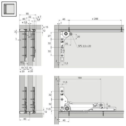 SlideLine M Silent Systemmel ellátott ajtókhoz való szerelvénykészlet (csillapított zárás, csillapított nyitás és csillapított ütközés), 30 kg, Minimális ajtó szélesség: 450