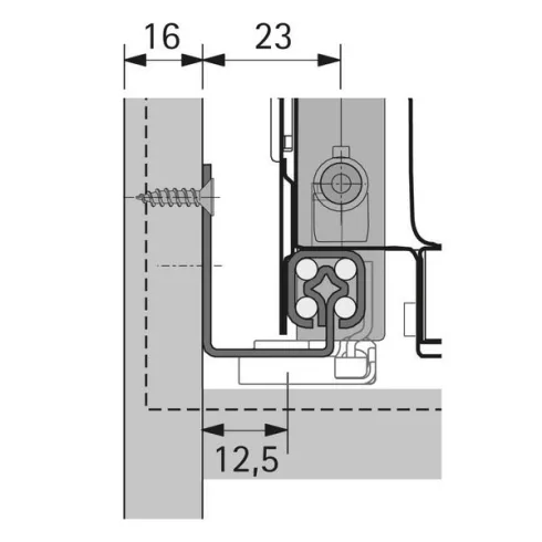 Quadro 25 Silent System, 350 mm, EB 12,5 (szekrénytest oldallap vastagság 16 mm), terhelhetőség 25 kg, bal