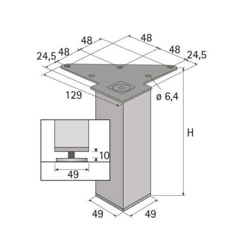 Bútorállvány Kaleo SQN 46, 150 mm ezüst polírozott, krómozott